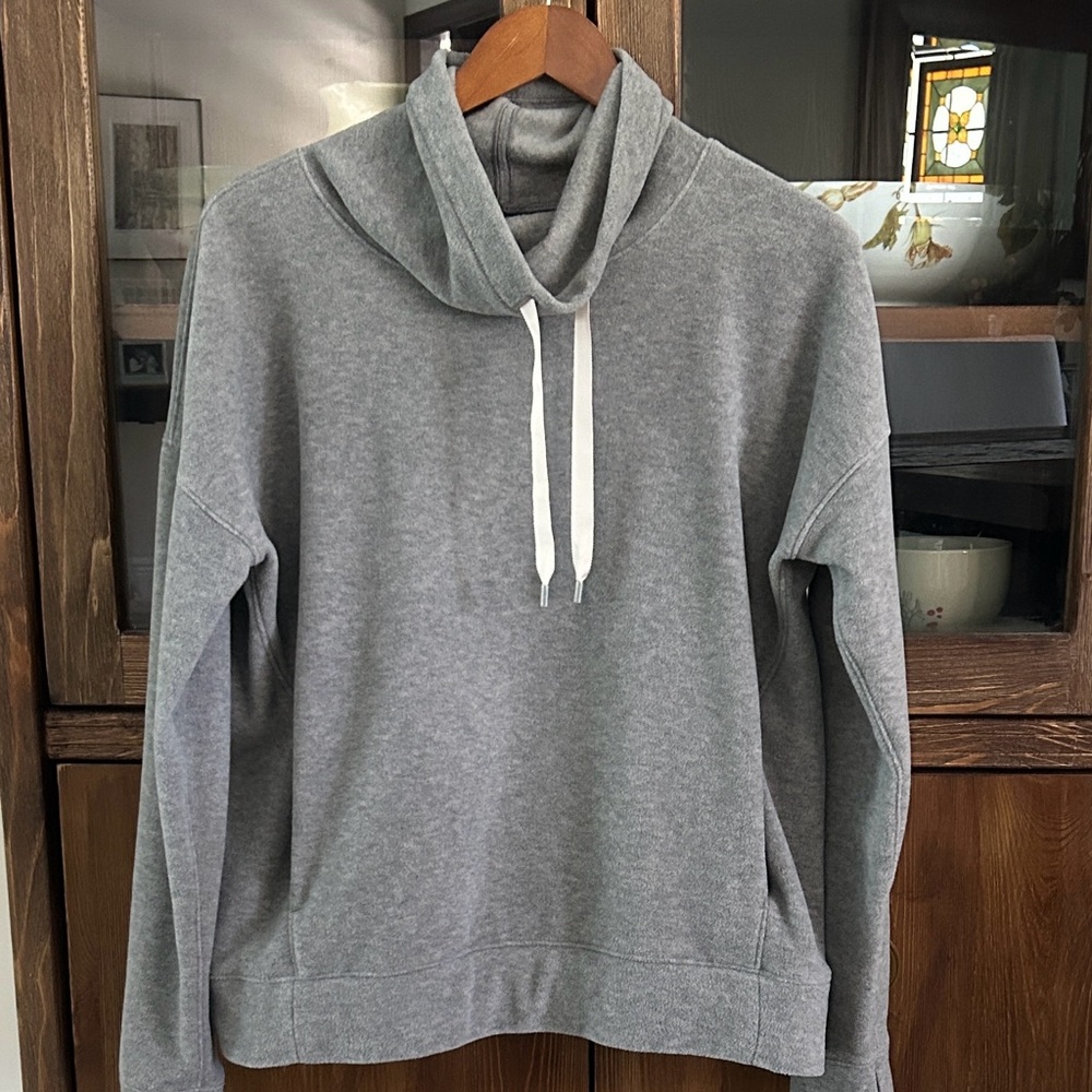 Lululemon Grey Fleece Pullover with Drawstring Funnel Neck Size 10